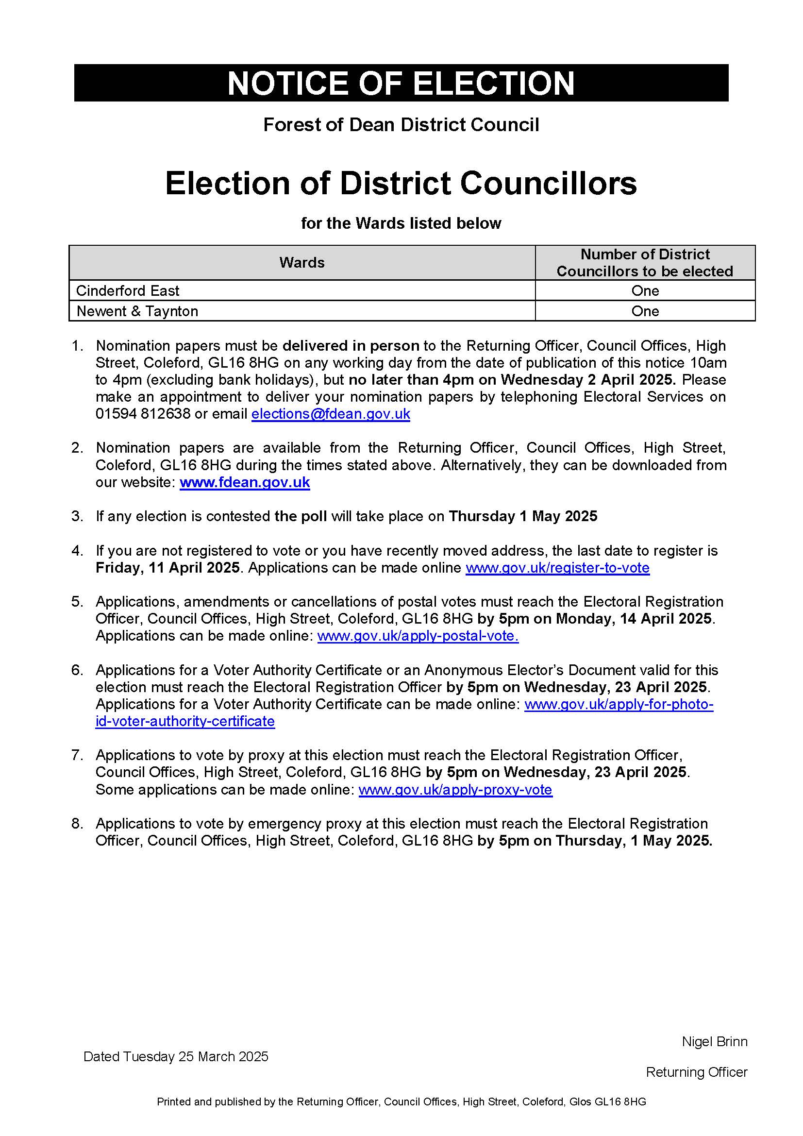 NOTICE OF ELECTION - DISTRICT COUNCIL